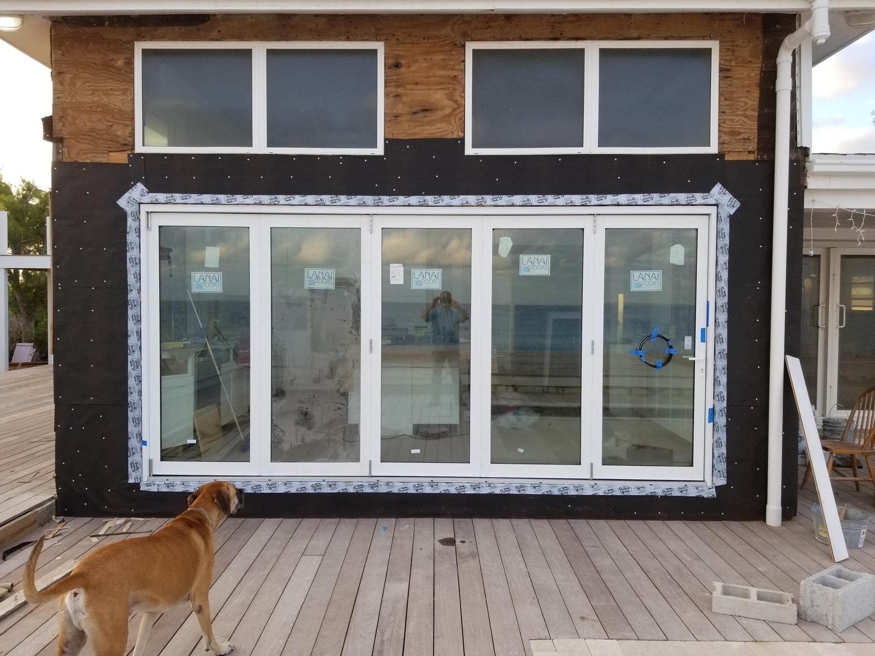 Lanai folding glass doors installed at the oceanfront home before Hurricane Dorian