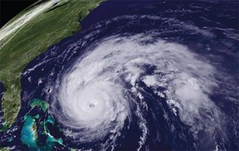 Satellite imagery of a hurricane.